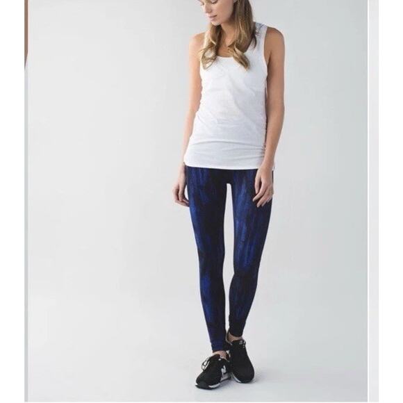 Lululemon Wunder Under Leggings Size 2 Harbor Blue Black Full-On Luon Roll Down - Picture 1 of 13